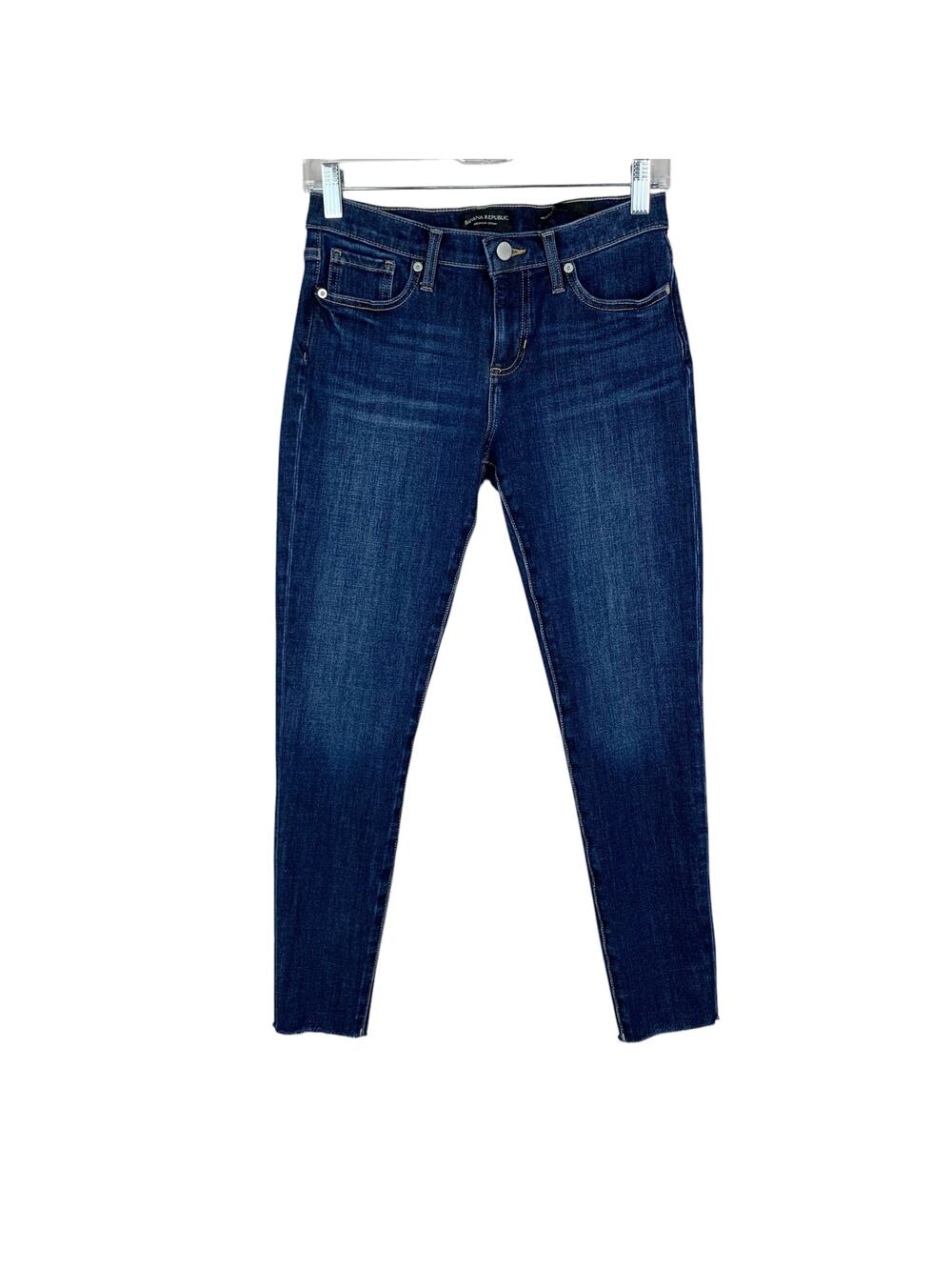 Banana Republic Mid Rise Skinny Jeans Dark Wash Stretchy Frayed Hem Women's 26
